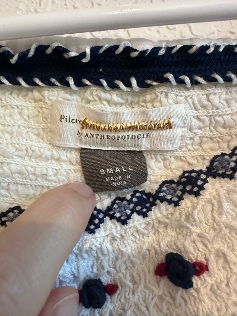 Pilcro by Anthropologie cotton blend tank top with blue and red embroidery - Picture 3 of 7